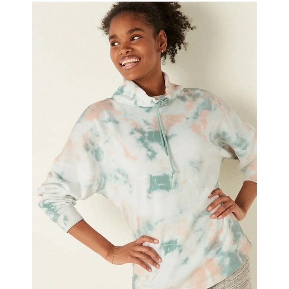 Victoria's Secret PINK Varsity Cowl Sweatshirt Women's Large Tie Dye Love‎ Pink